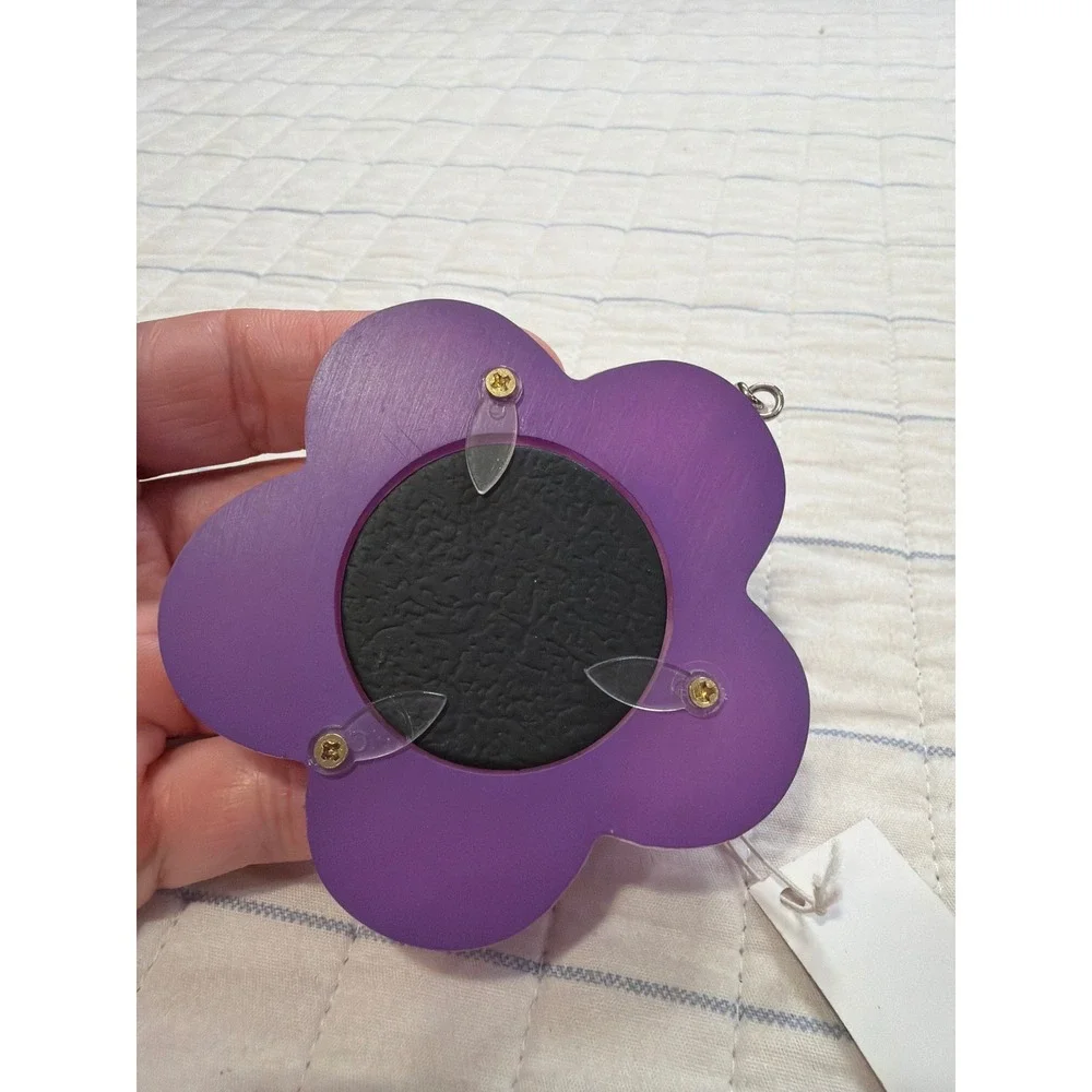 Purple Glitter Flower Photo Frame Keychain Daisy Bag Charm 1.5x1.5 Picture Frame